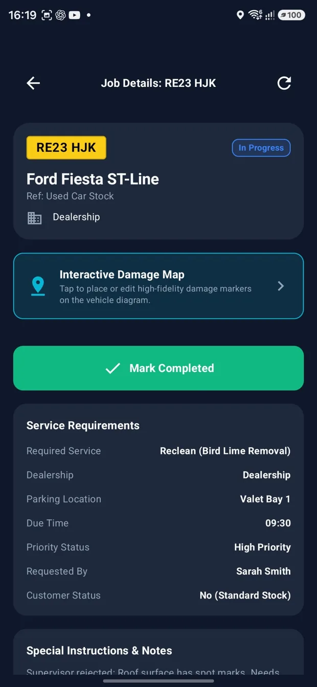 Start and complete work